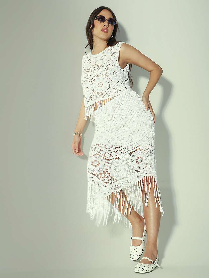 women self designed crochet top and skirt co-ord set