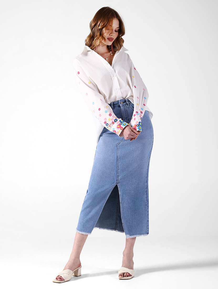 women embroidered collared long sleeve oversized shirt - 22321840 -  Standard Image - 4