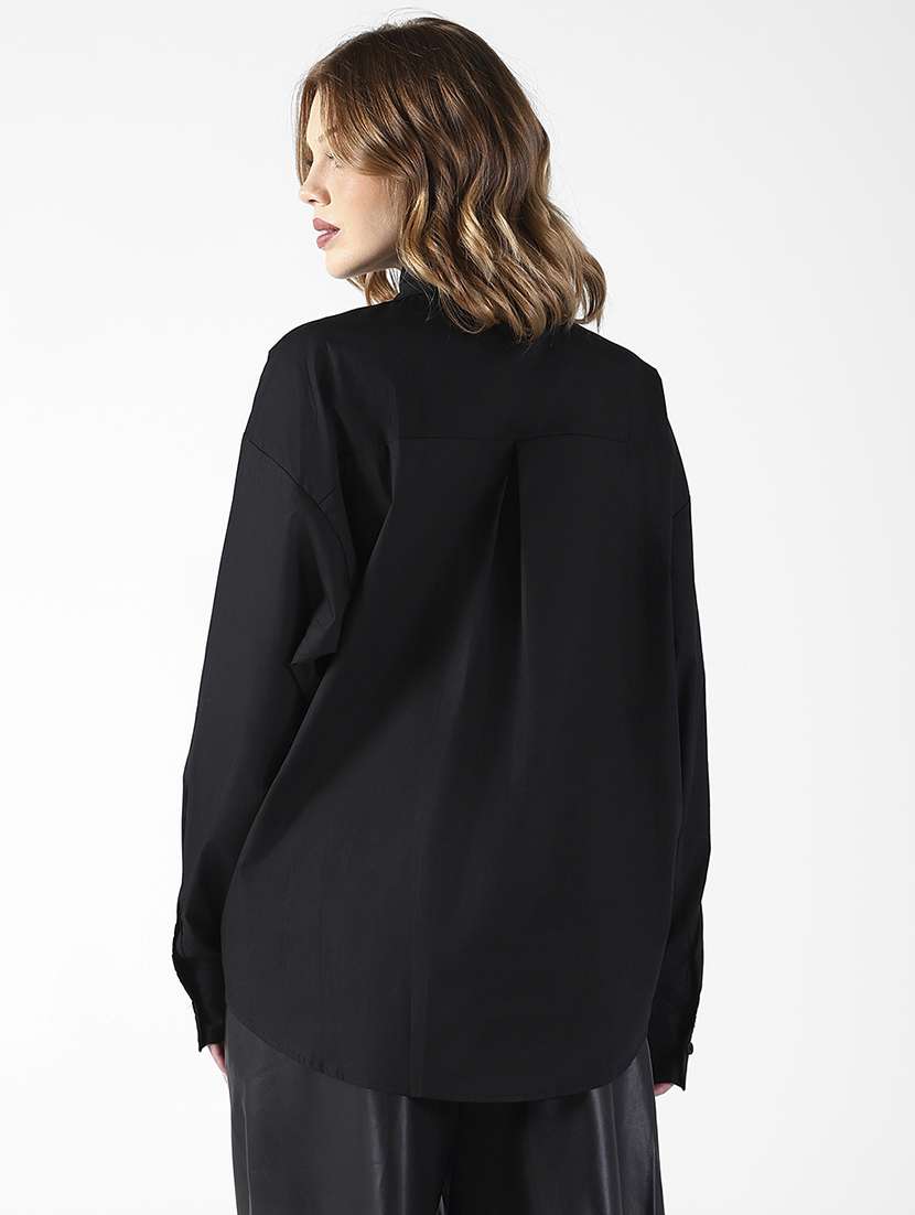 women solid collared long sleeve oversized shirt - 22321841 -  Standard Image - 4