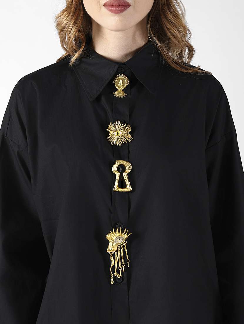 women solid collared long sleeve oversized shirt - 22321841 -  Standard Image - 6