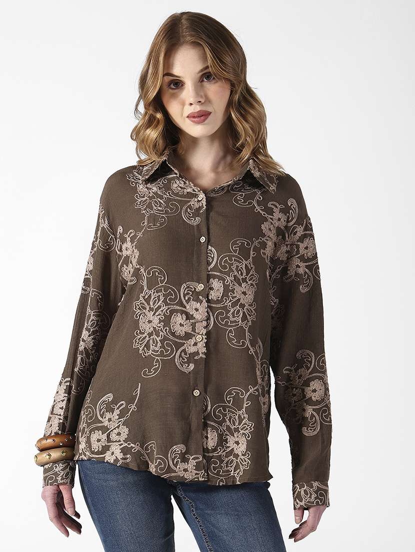 women embroidered collared long sleeve shirt - 22321843 -  Standard Image - 1