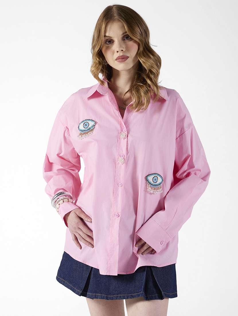 women embroidered long sleeve oversized shirt - 22321848 -  Standard Image - 1