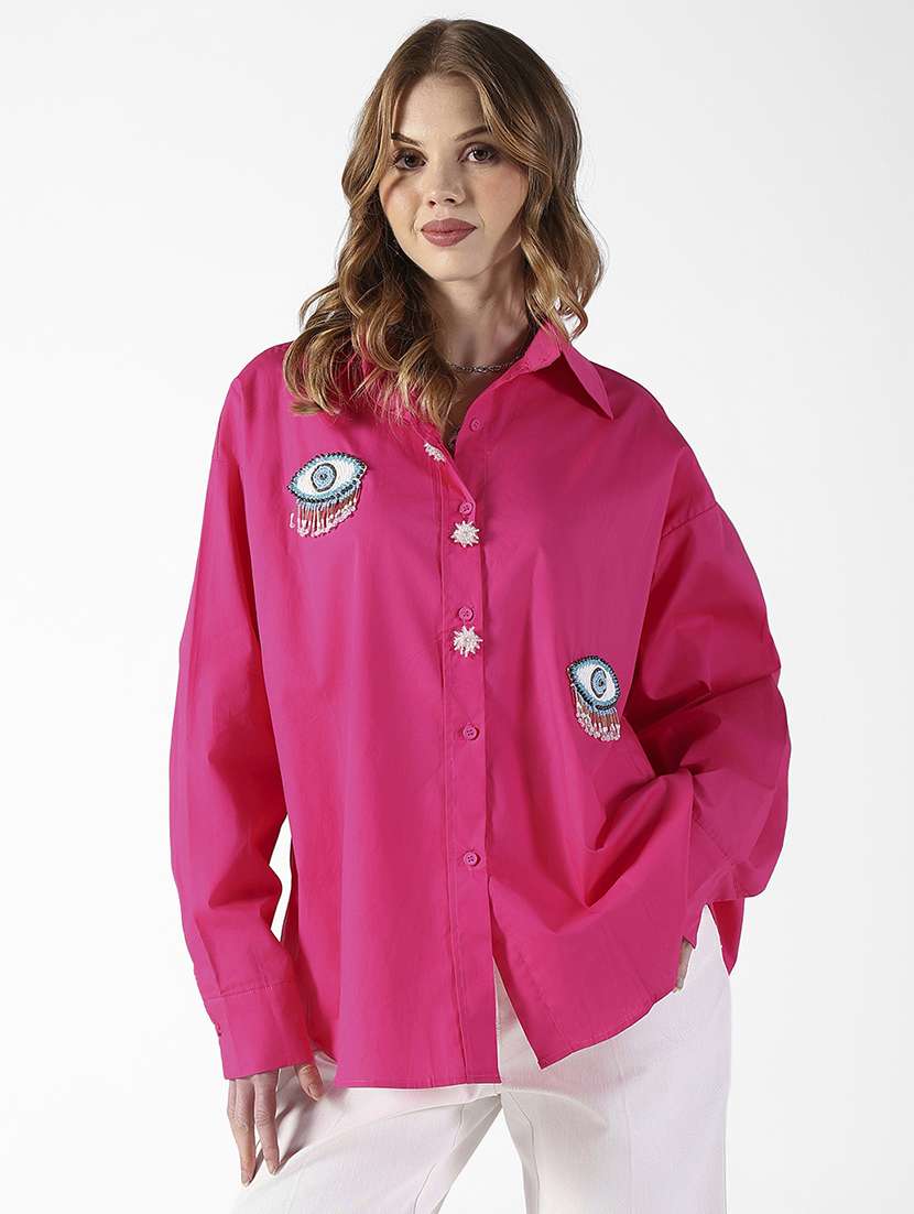 women embroidered long sleeve oversized shirt - 22321849 -  Standard Image - 1