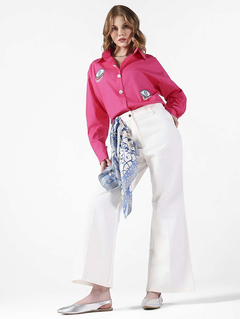 women embroidered long sleeve oversized shirt - 22321849 -  Standard Image - 4