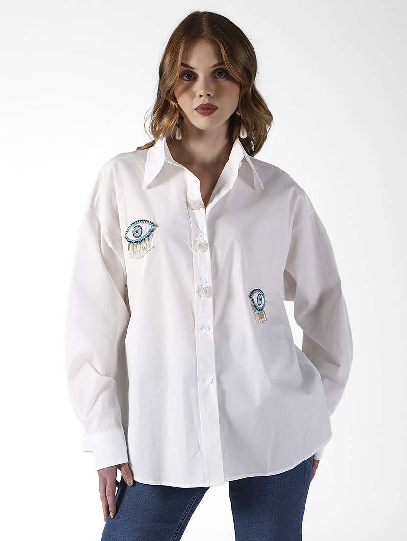 women embroidered long sleeve oversized shirt - 22321851 -  Standard Image - 1