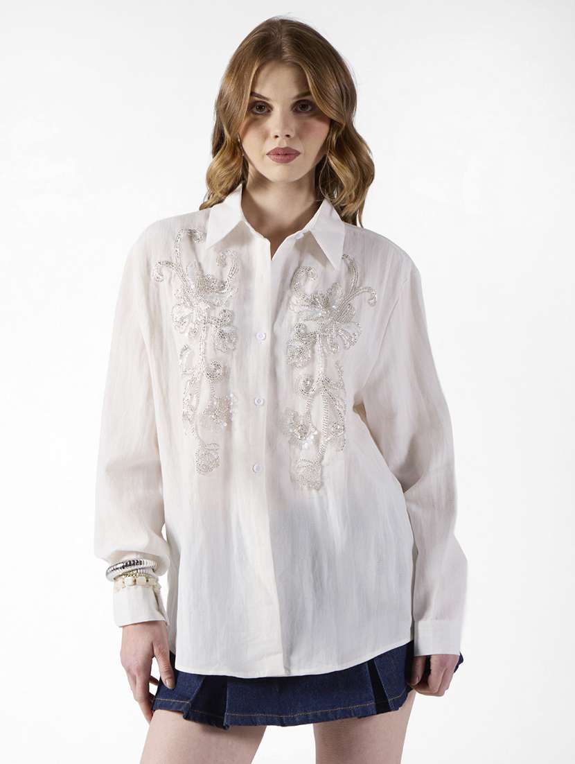 women embellished long sleeve oversized shirt - 22321853 -  Standard Image - 1