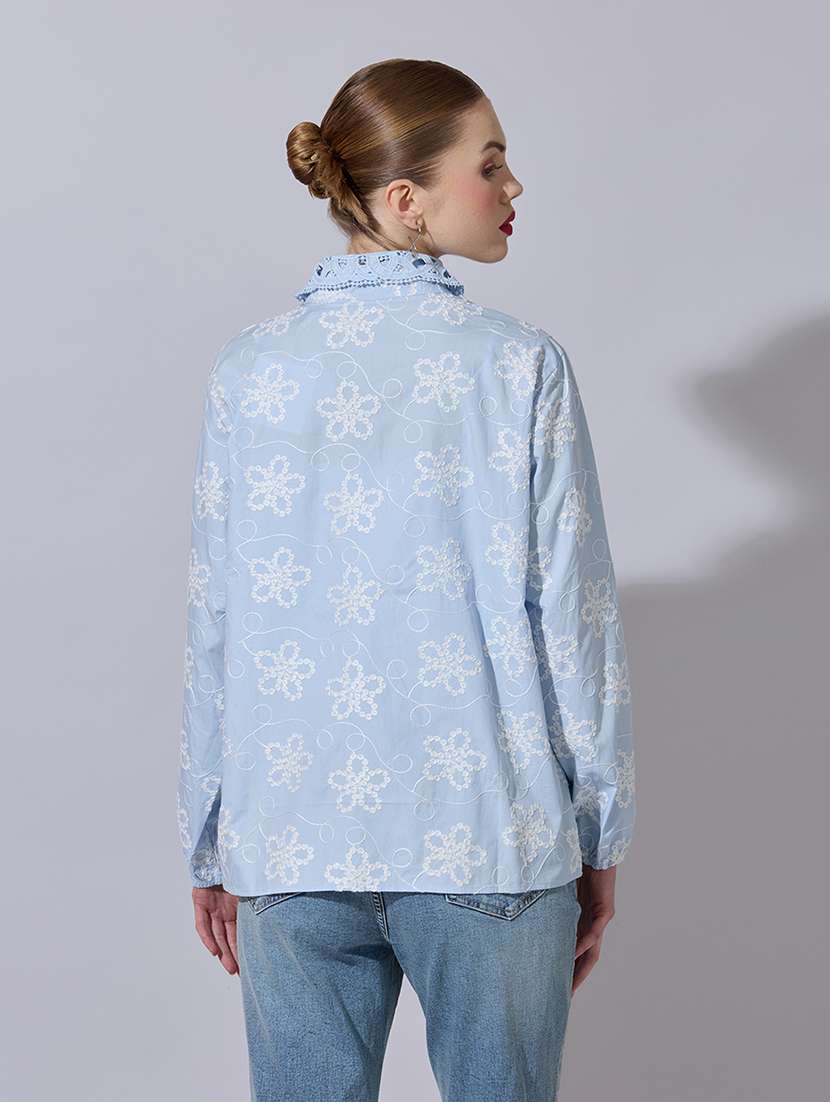 women embroidered collared long sleeve shirt - 22321862 -  Standard Image - 1