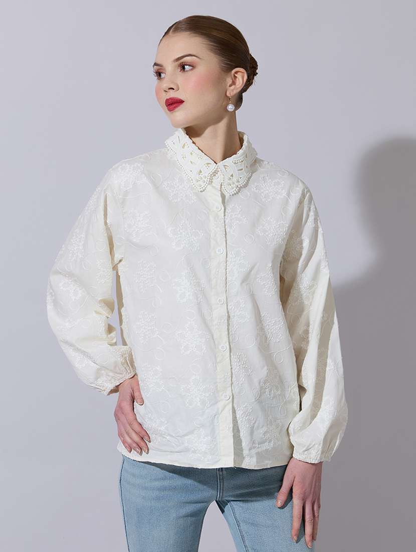 women embroidered long sleeve oversized shirt - 22321863 -  Standard Image - 1
