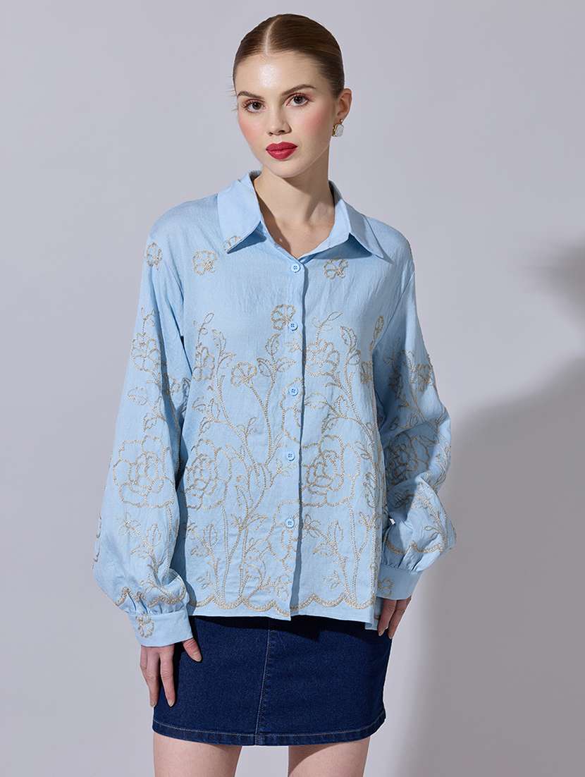 women embroidered long sleeve oversized shirt - 22321864 -  Standard Image - 1