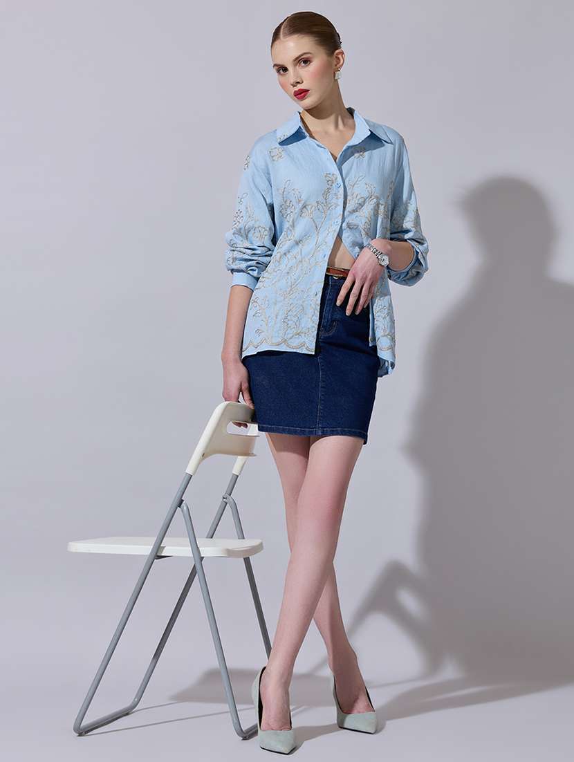 women embroidered long sleeve oversized shirt - 22321864 -  Standard Image - 4