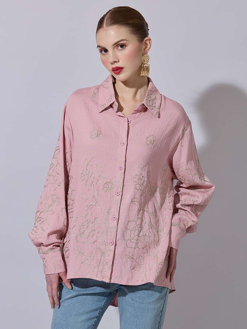 women embroidered long sleeve oversized shirt - 22321865 -  Standard Image - 1
