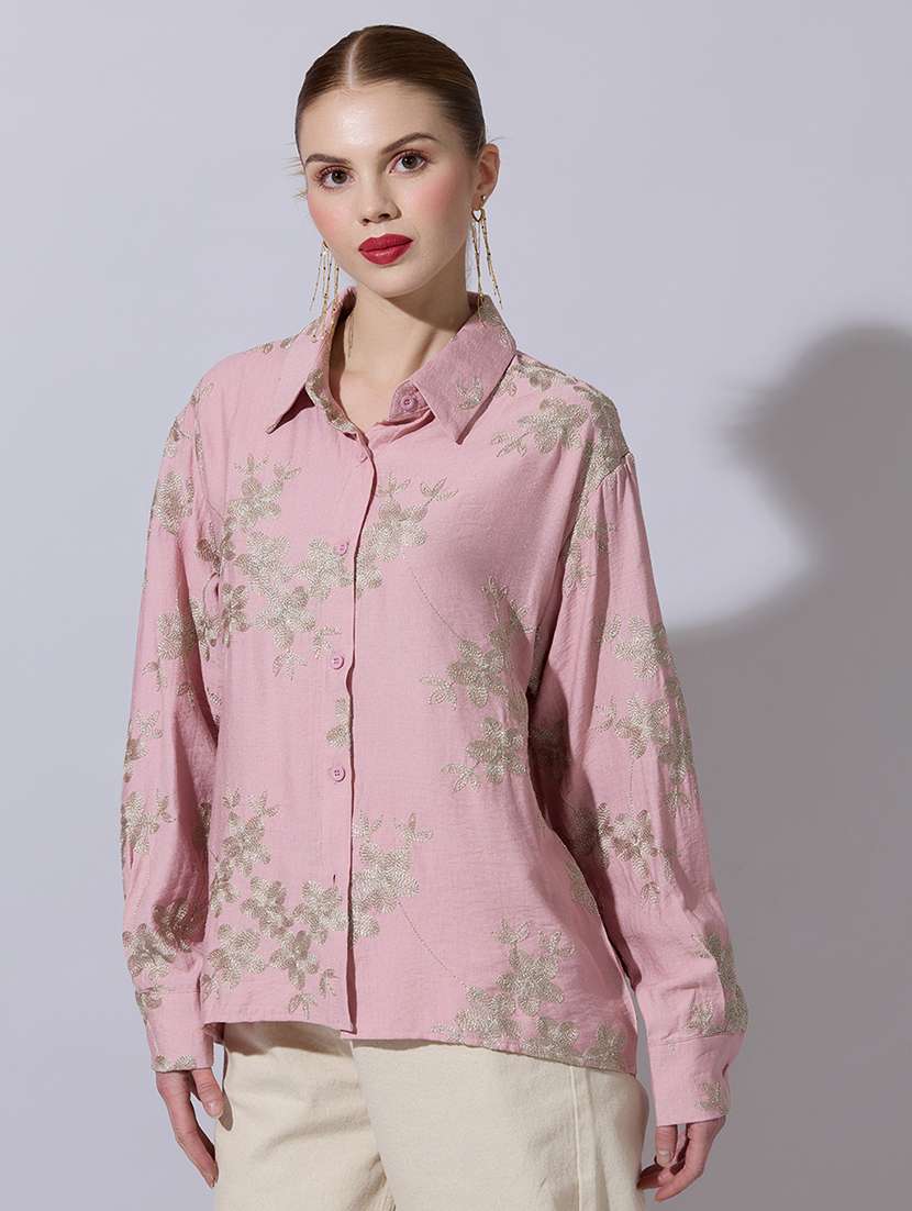 women embroidered collared long sleeve shirt - 22321866 -  Standard Image - 1