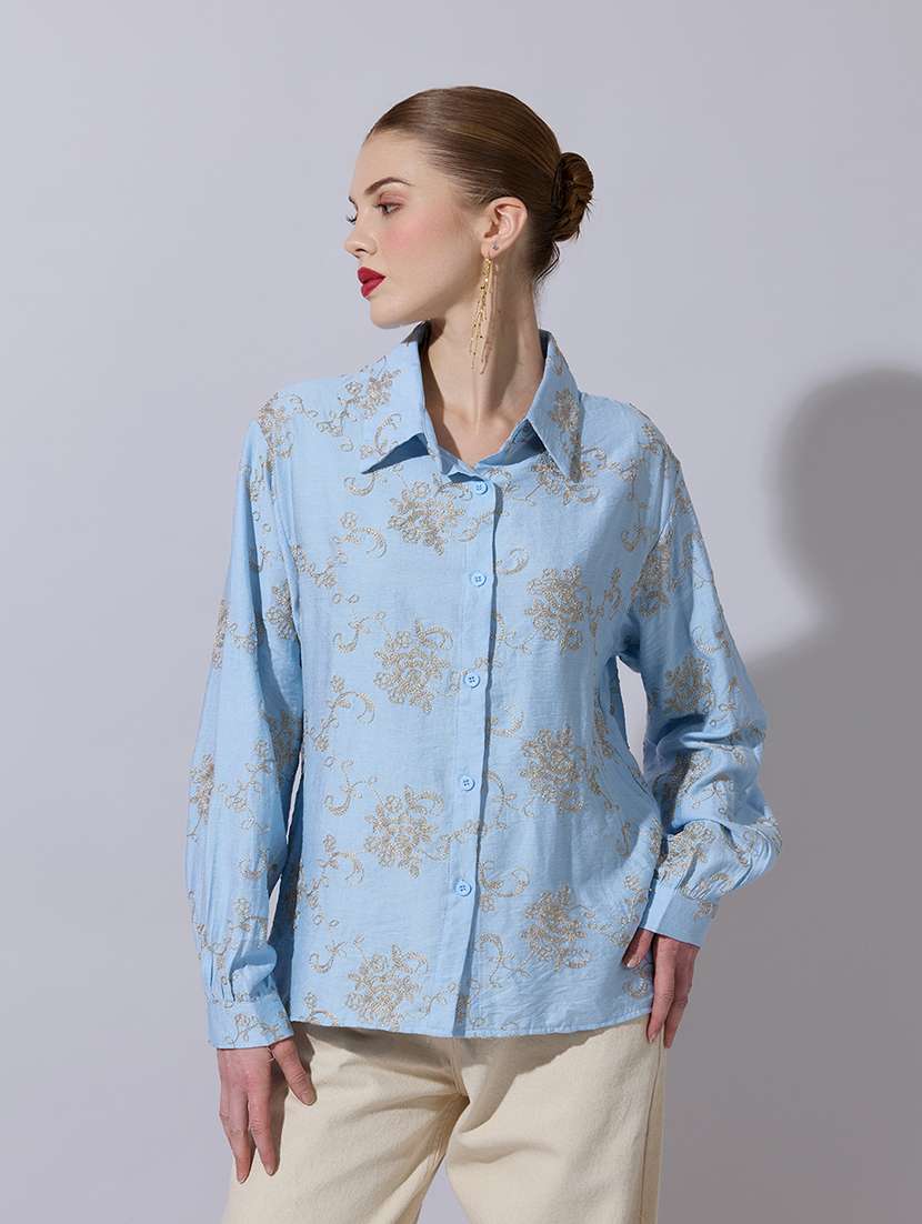 women embroidered collared long sleeve shirt - 22321867 -  Standard Image - 1