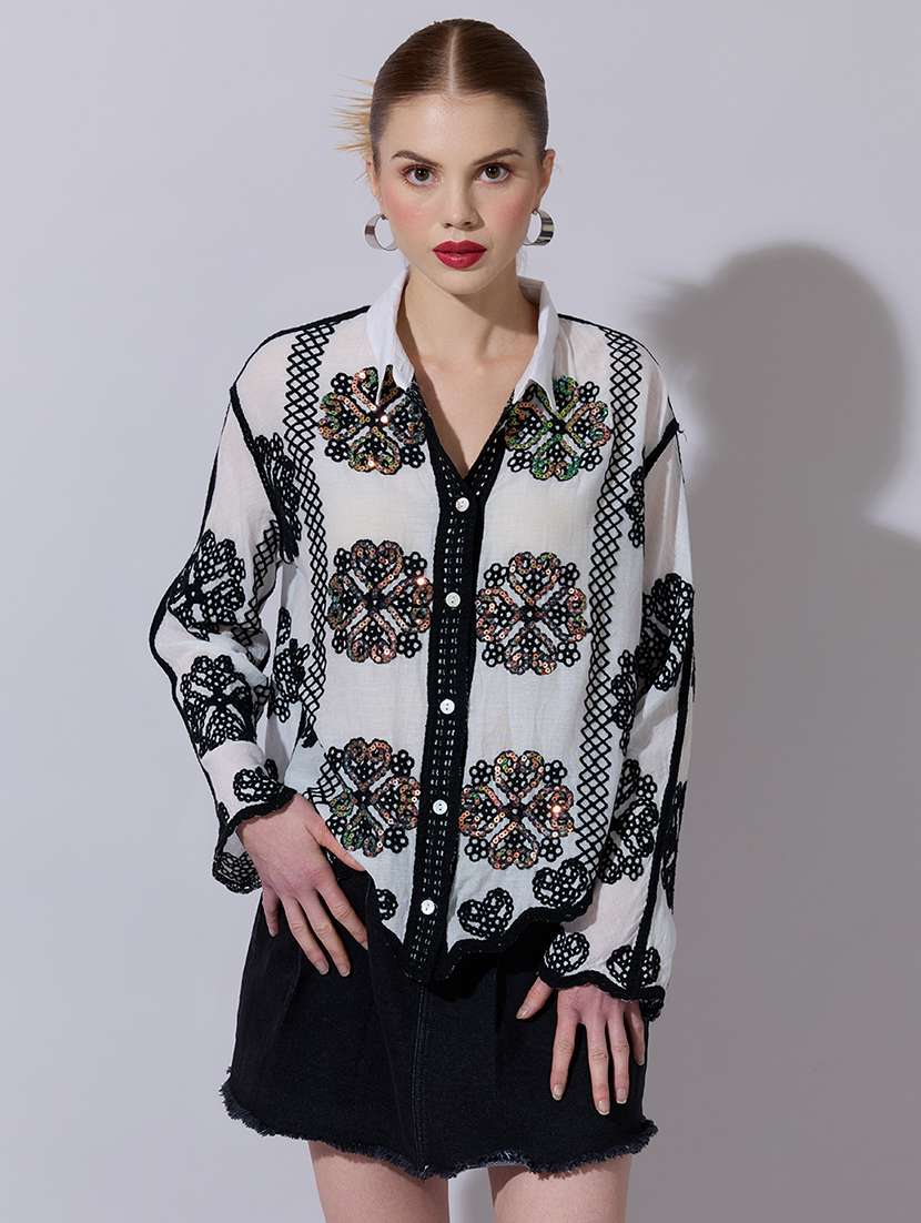 women embroidered long sleeve oversized shirt - 22321868 -  Standard Image - 1