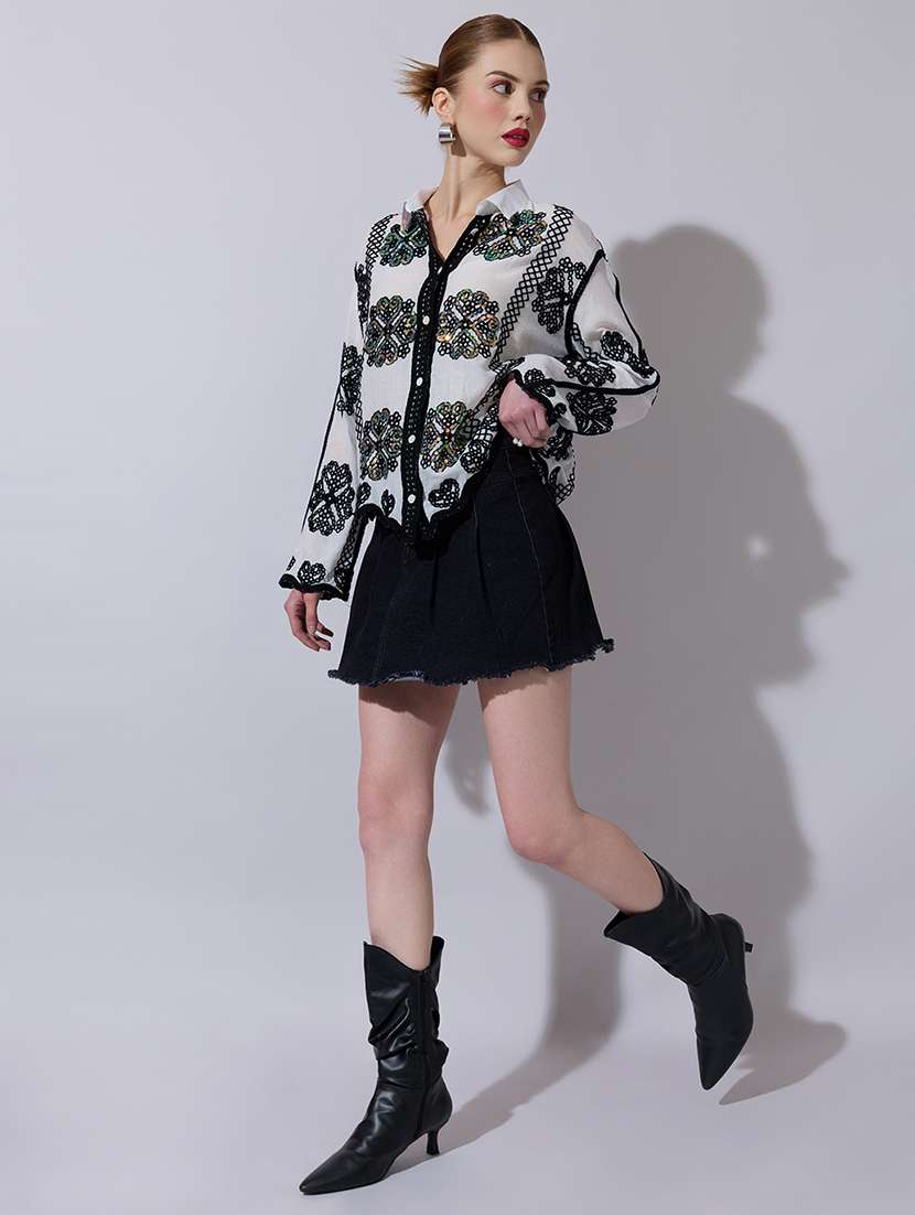 women embroidered long sleeve oversized shirt - 22321868 -  Standard Image - 4
