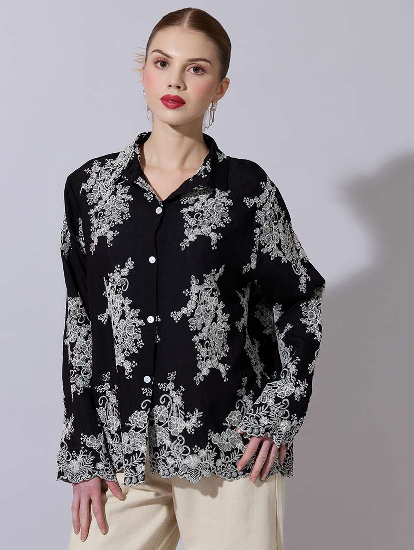 women embroidered long sleeve oversized shirt - 22321872 -  Standard Image - 1