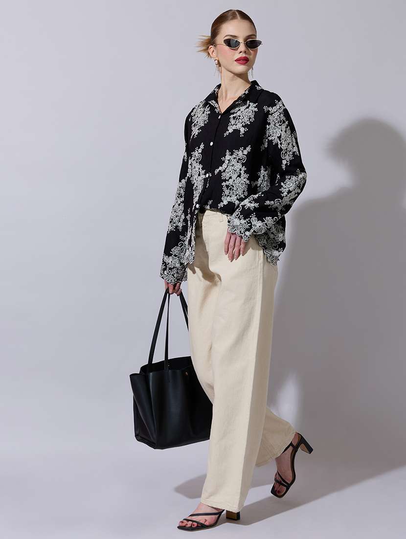 women embroidered long sleeve oversized shirt - 22321872 -  Standard Image - 4