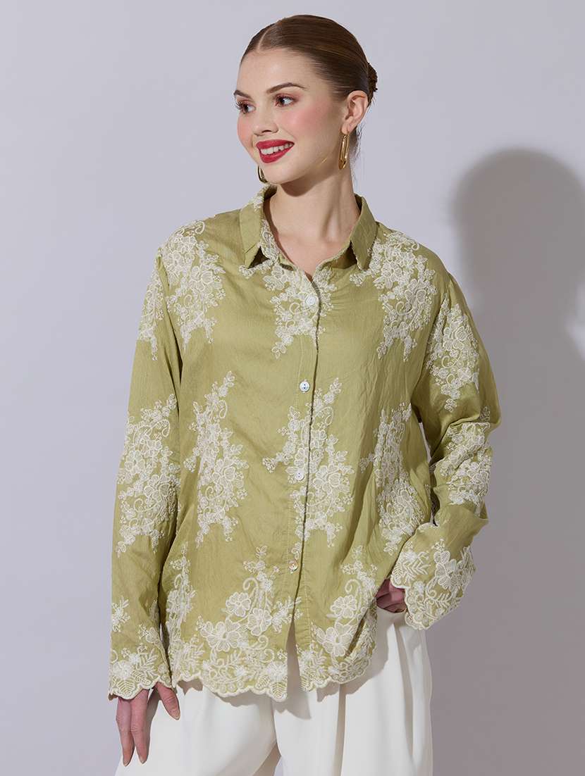 women embroidered long sleeve oversized shirt - 22321873 -  Standard Image - 1