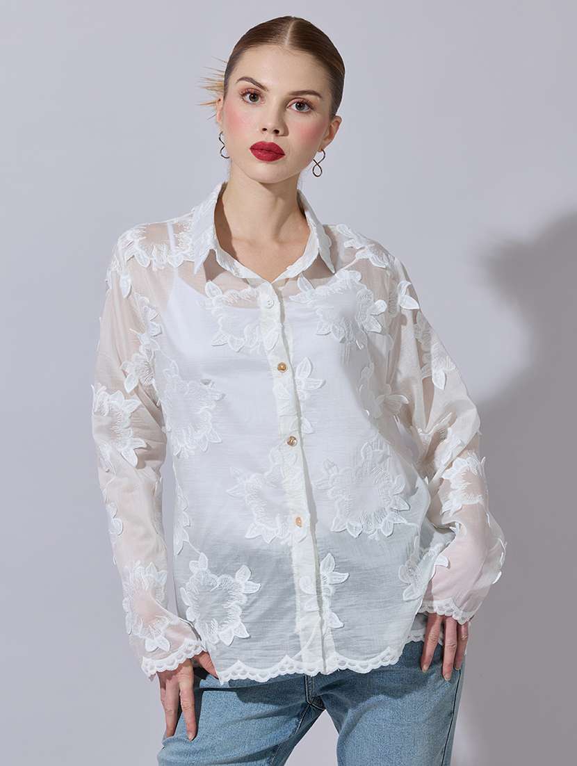 women self designed collared long sleeve shirt - 22321875 -  Standard Image - 1