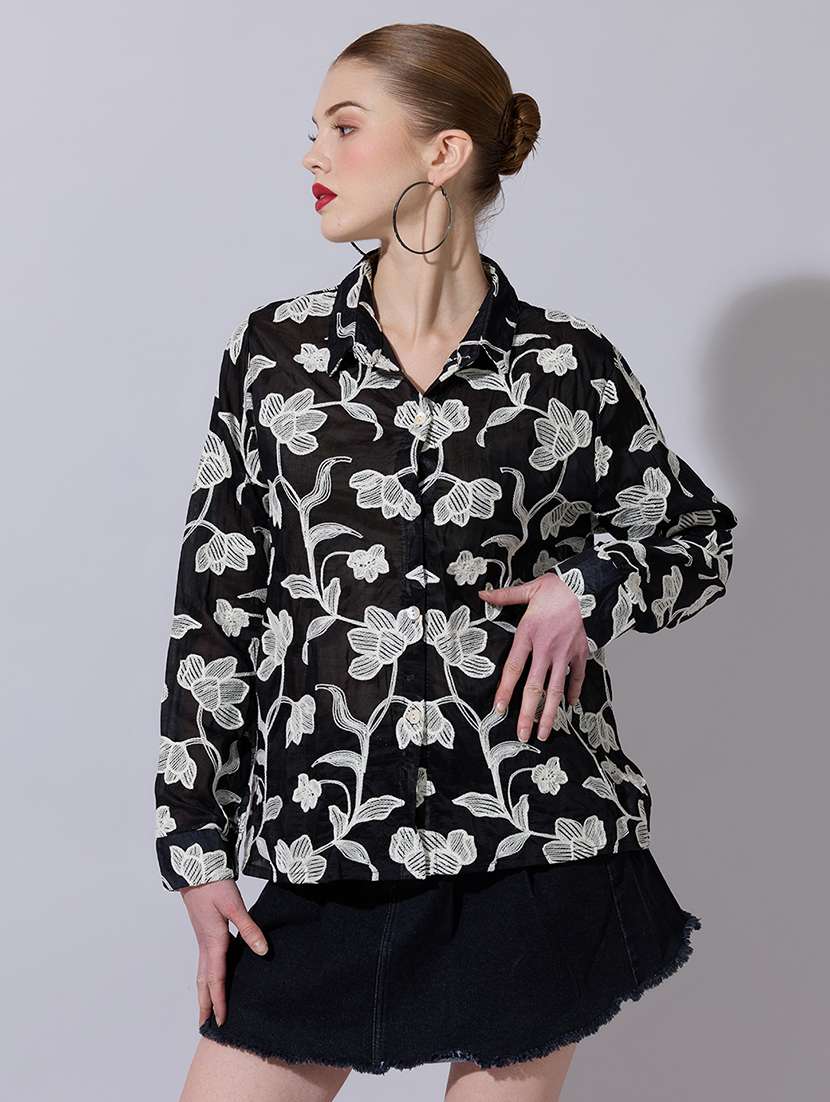 Women Embroidered Long Sleeve Oversized Shirt - 22321880 -  Standard Image - 1