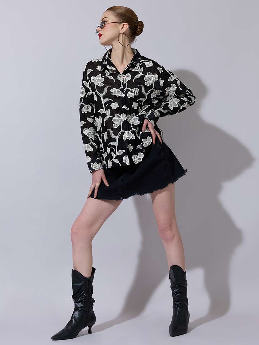 Women Embroidered Long Sleeve Oversized Shirt - 22321880 -  Standard Image - 4