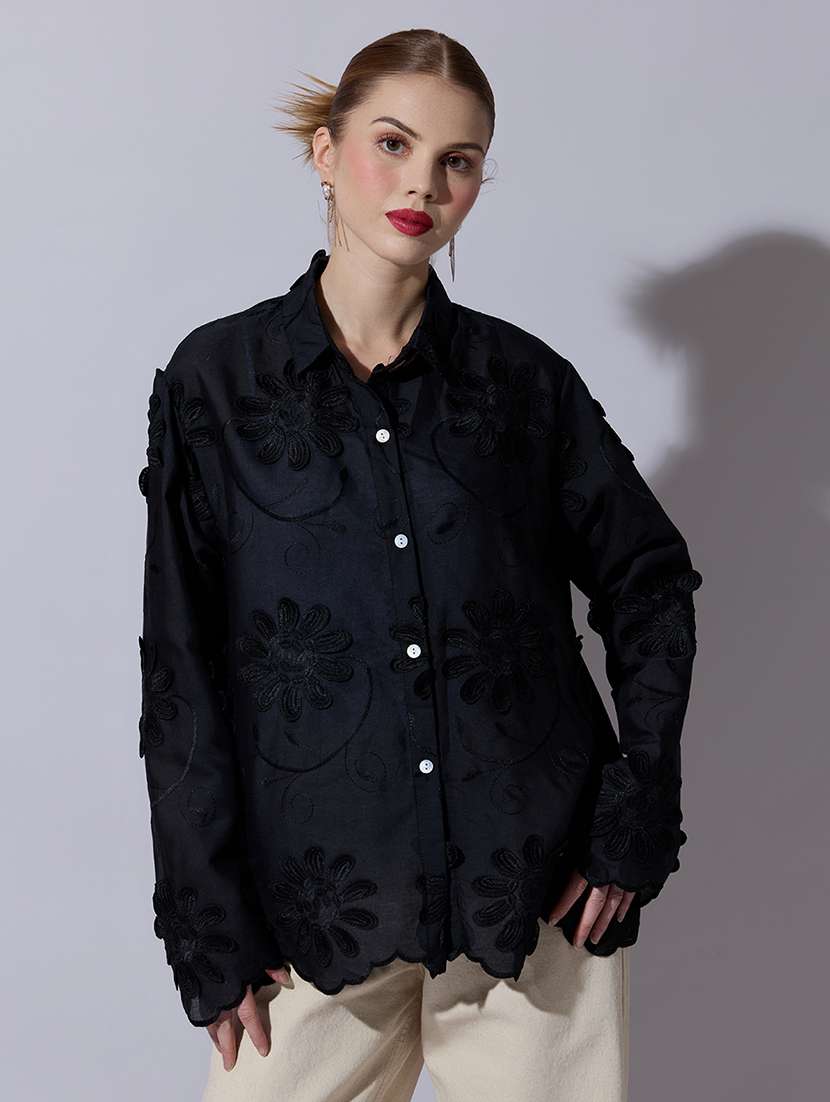 women embroidered long sleeve oversized shirt - 22321881 -  Standard Image - 1