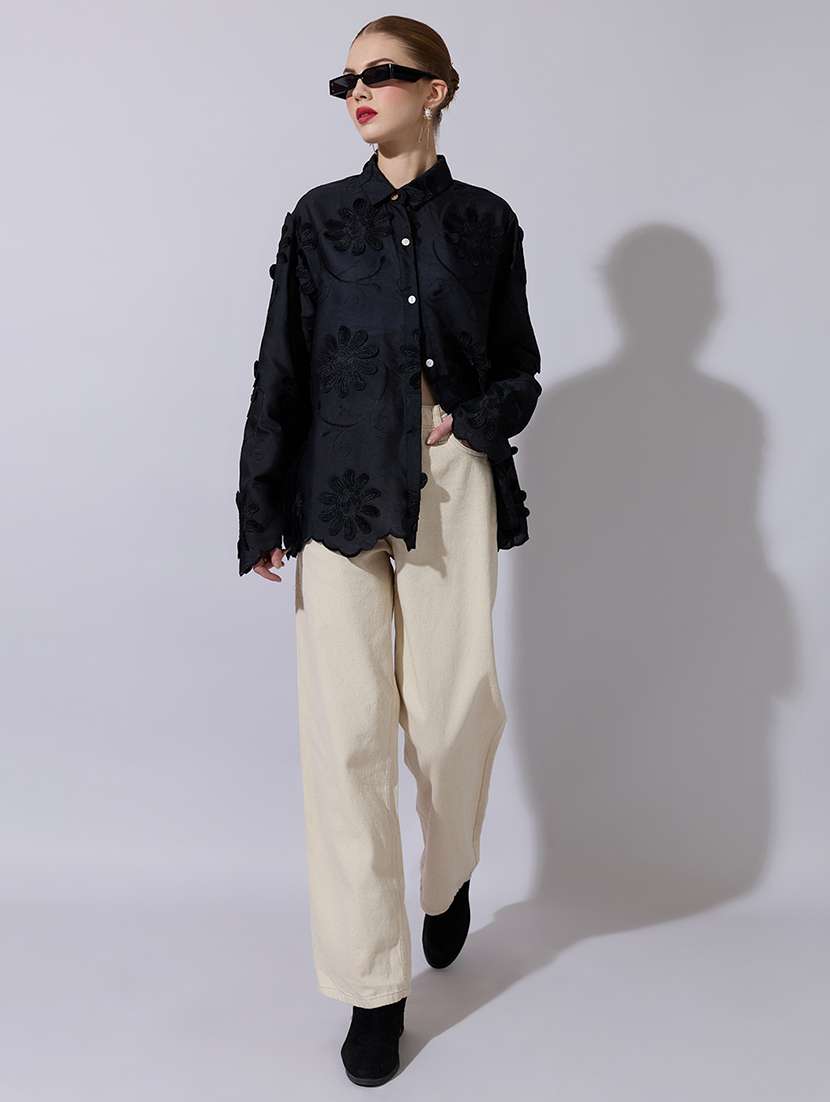 women embroidered long sleeve oversized shirt - 22321881 -  Standard Image - 4