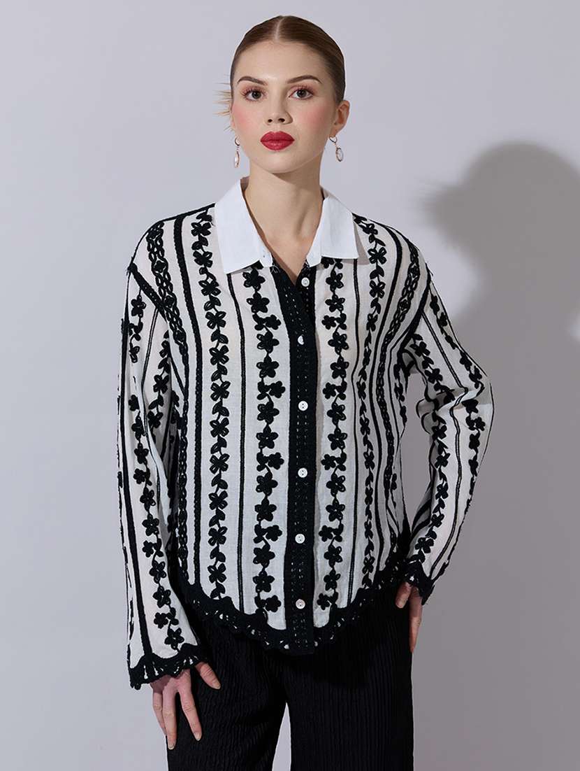 women embroidered collared long sleeve shirt - 22321883 -  Standard Image - 1