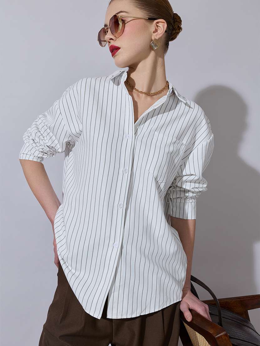 women striped long sleeve oversized shirt