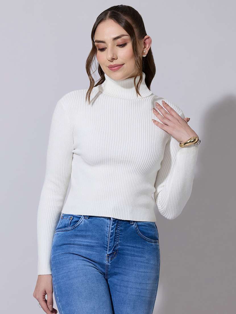 women solid high neck long sleeve pullover - 22321895 -  Standard Image - 1