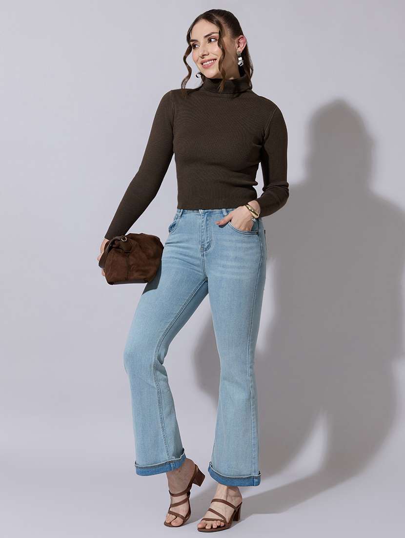 women solid high neck long sleeve crop top - 22321896 -  Standard Image - 4