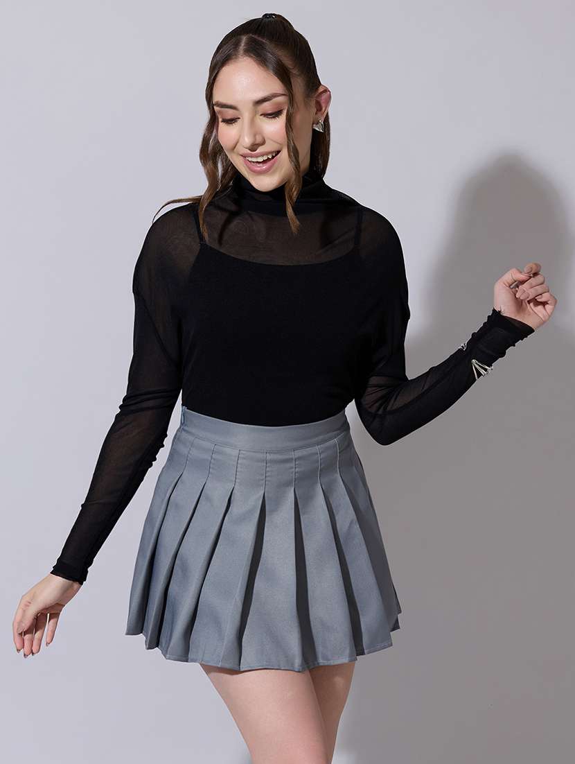 women solid high neck long sleeve top - 22321899 -  Standard Image - 1