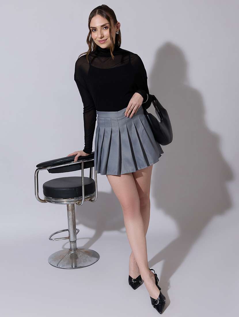women solid high neck long sleeve top - 22321899 -  Standard Image - 4
