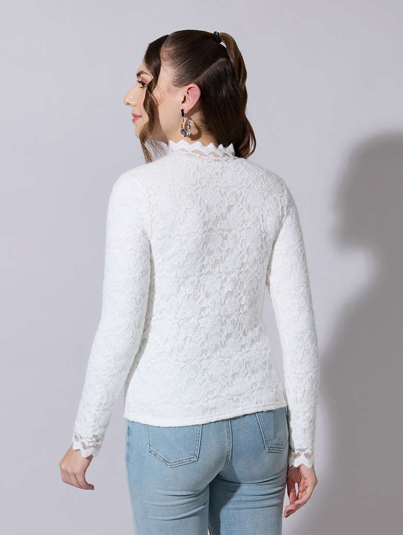 women solid long sleeve lace top - 22321901 -  Standard Image - 1