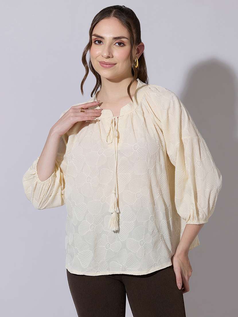 women embroidered tie up neck a-line top  - 22321904 -  Standard Image - 1