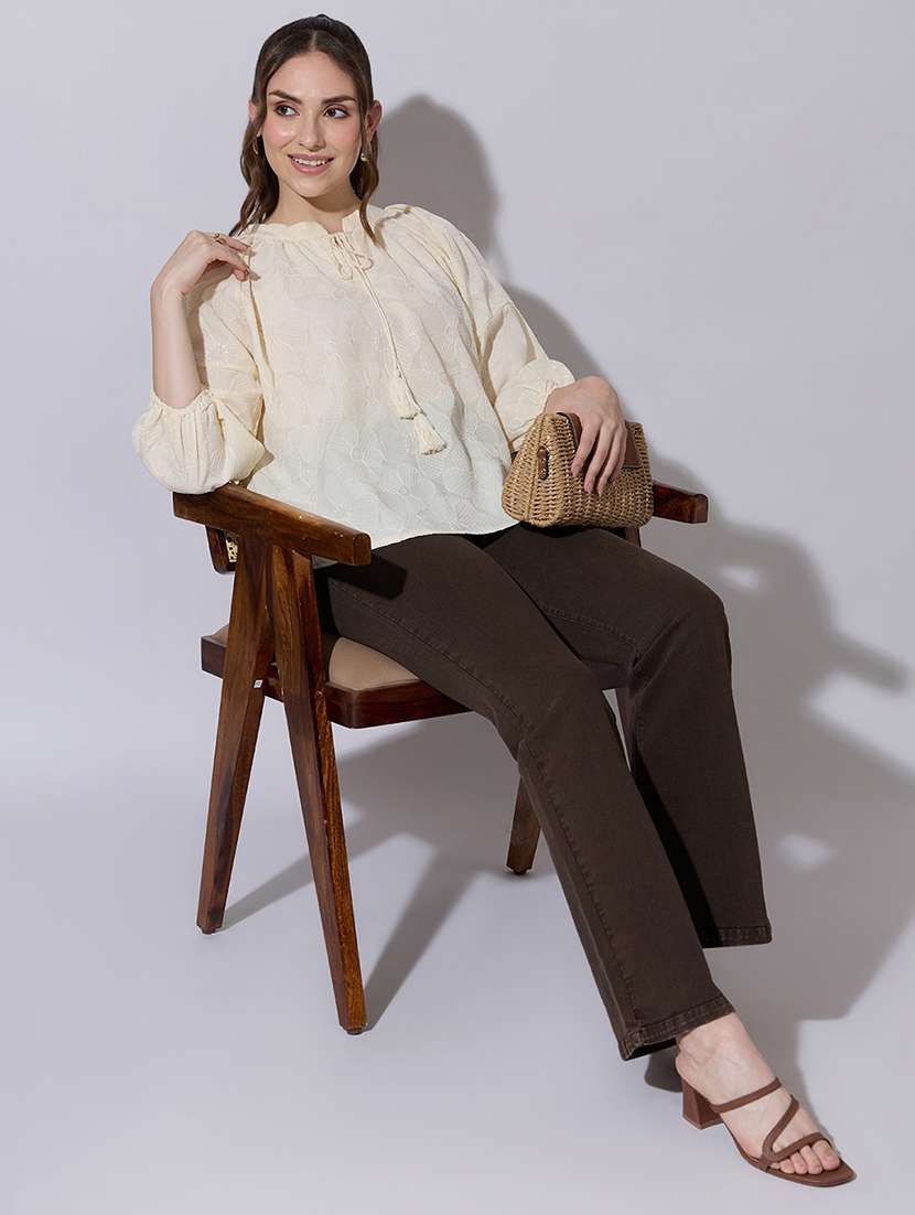 women embroidered tie up neck a-line top  - 22321904 -  Standard Image - 4