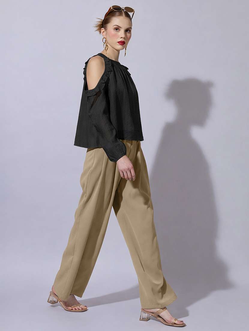 women solid cold shoulder a-line top - 22321907 -  Standard Image - 4