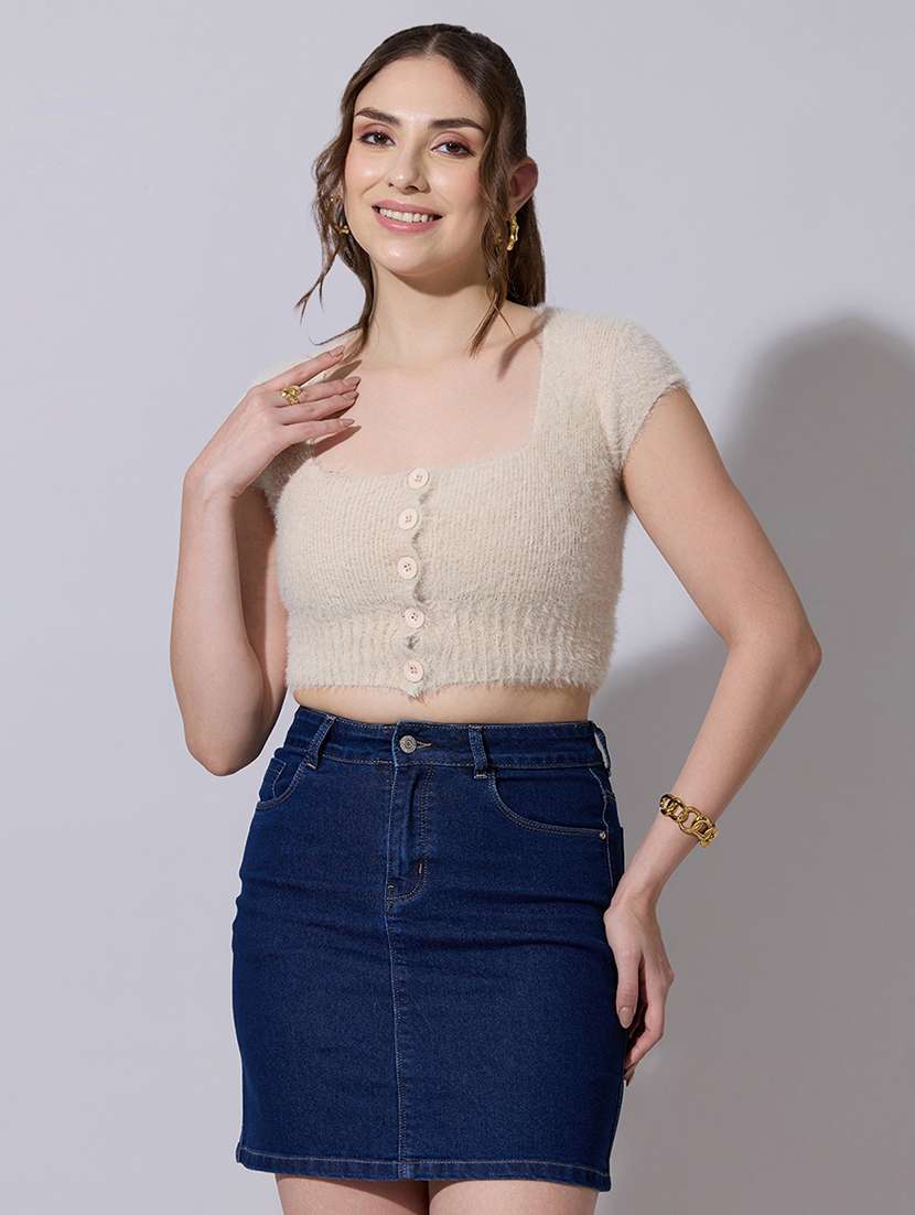 women solid short sleeve crop top  - 22321908 -  Standard Image - 1