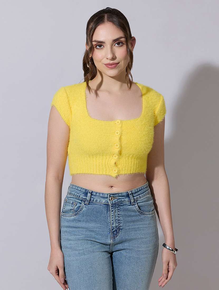 women solid short sleeve crop top - 22321909 -  Standard Image - 1