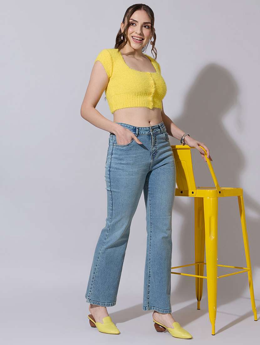 women solid short sleeve crop top - 22321909 -  Standard Image - 4