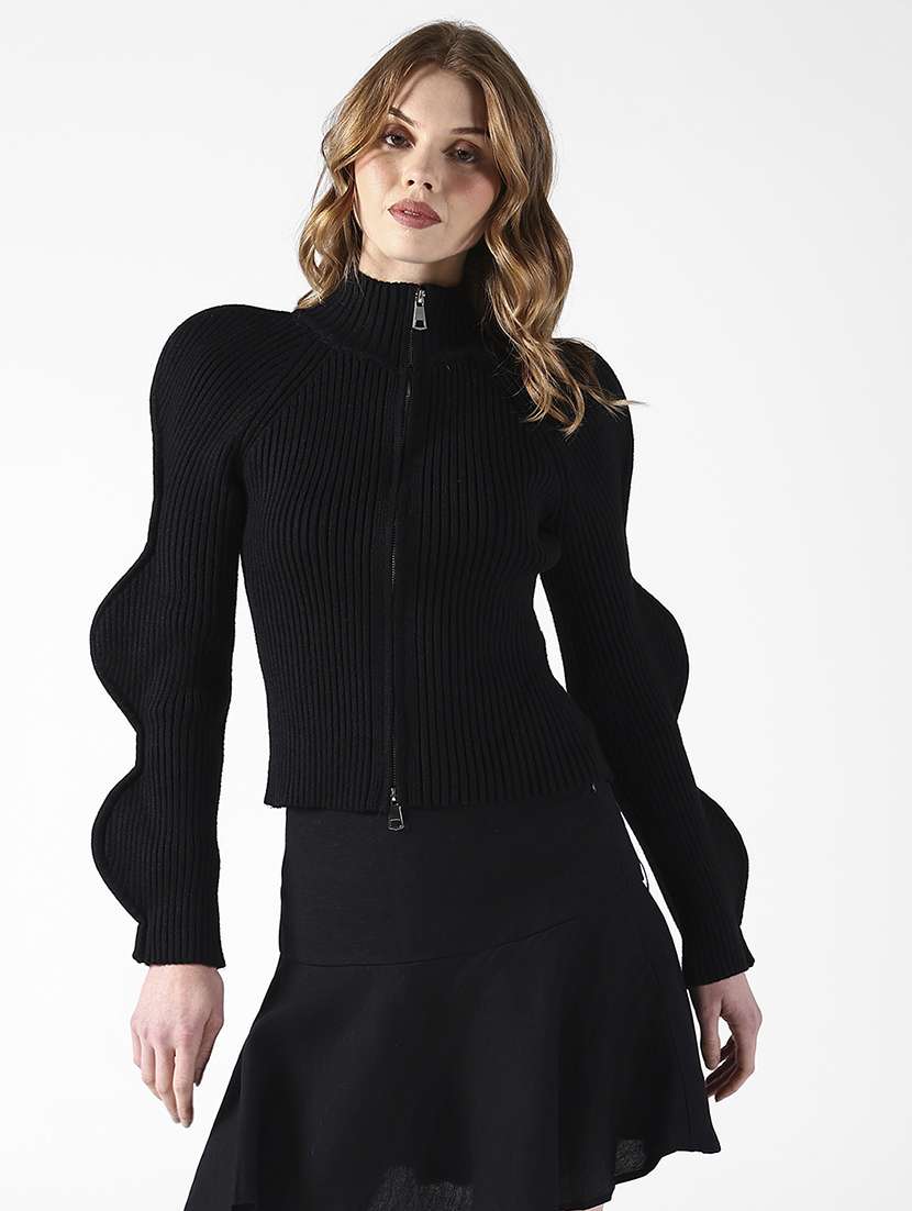 women solid high neck sculpted sleeve top - 22321927 -  Standard Image - 1