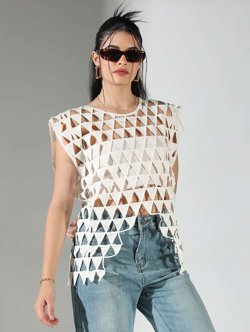 women self designed sleeveless asymmetric top - 22321931 -  Standard Image - 1