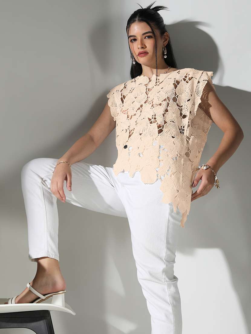 women self designed sleeveless crochet asymmetric top - 22321933 -  Standard Image - 4