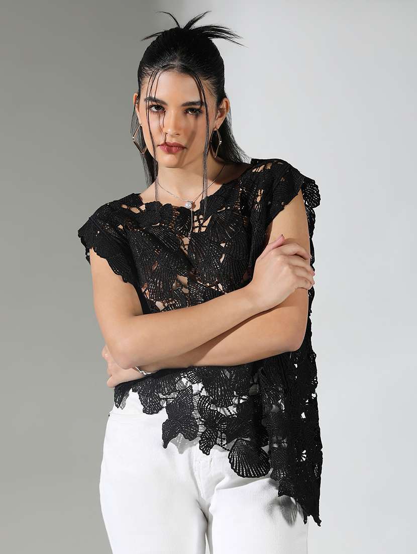 Women Self Designed Sleeveless Asymmetric Top - 22321935 -  Standard Image - 1