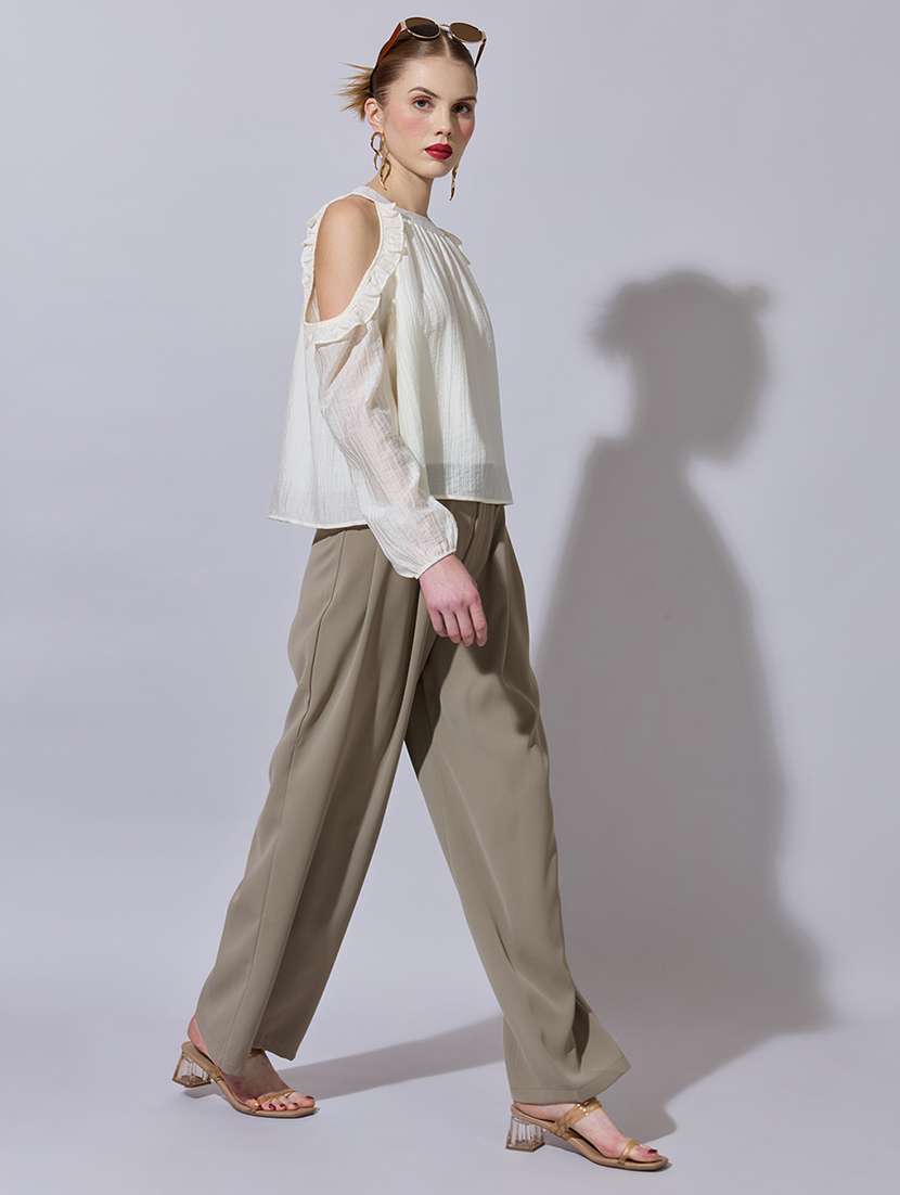 women solid cold shoulder a-line top - 22321946 -  Standard Image - 4