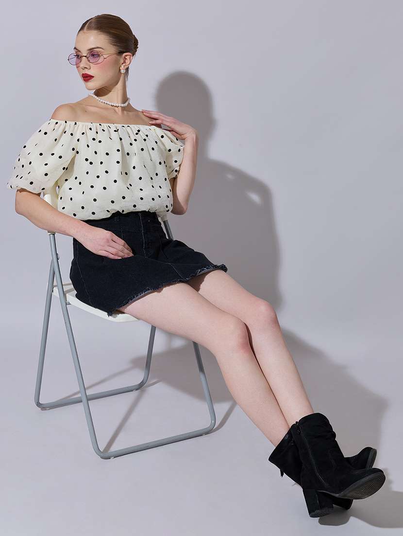 women polka doted off shoulder crop top - 22321948 -  Standard Image - 4
