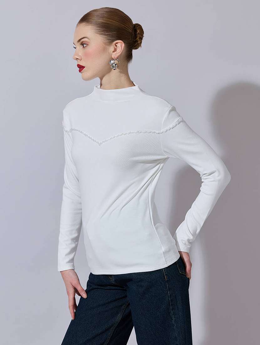 women solid mock neck long sleeve top - 22321949 -  Standard Image - 1