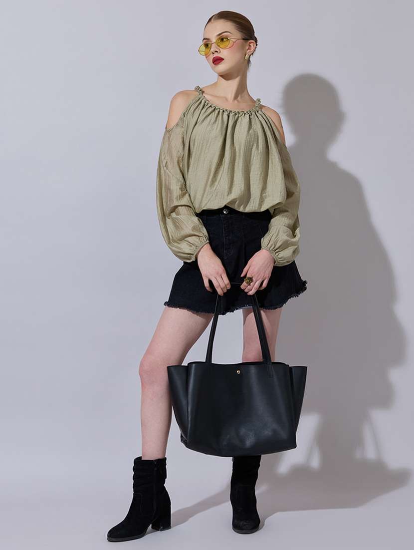 women solid cold shouler blouson top - 22321950 -  Standard Image - 4
