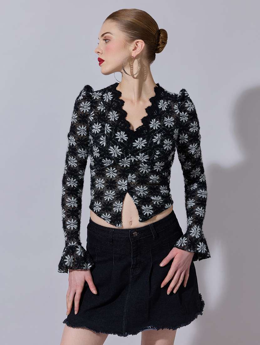 women self designed puff sleeve crop top - 22321951 -  Standard Image - 1