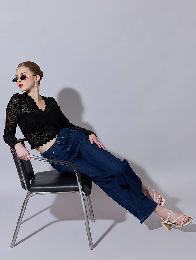 women self designed puff sleeve lace crop top - 22321953 -  Standard Image - 4